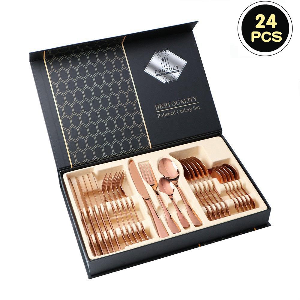 Stainless Steel 24-Piece Cutlery Set for 6 – Includes Knife, Fork, Spoon – Gift Boxed