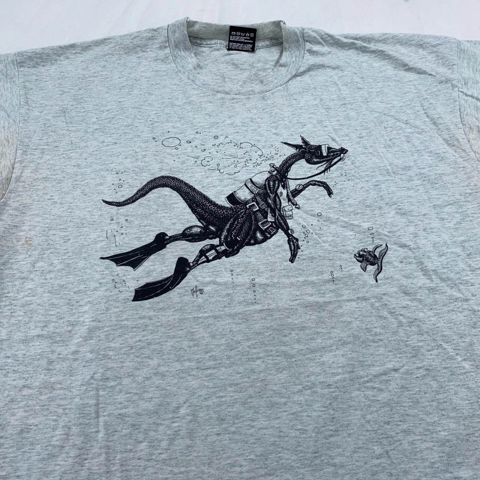 vintage 90s SCUBA DIVING HORSE ART MATTESON T-Shirt XL funny joke S