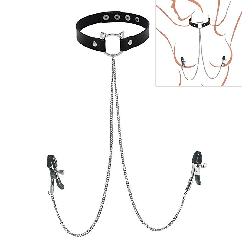 1Pc Nipple Ring With Choker Necklace Punk Style Long Chain Nipple Barbell Piercing Jewelry