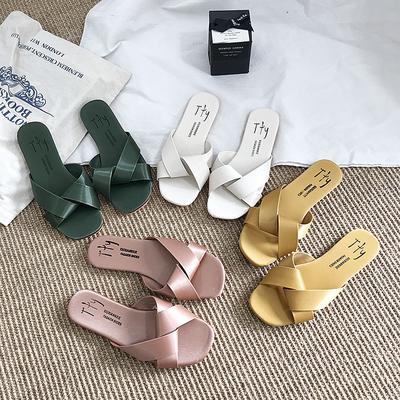 Ciabatte Piatte da Donna a Incrocio Fondo Morbido Semplici da Esterno Colore Unito Sandali Sexy Eleganti Lucidi Scarpe Comode Traspiranti