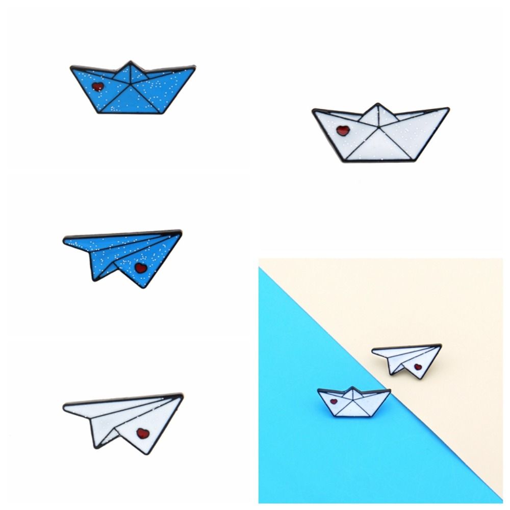 

Dripping Oil Paper Plane Enamel Pins Boat Cartoon Women blue-boat