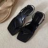 Sheepskin Version~ Genuine Leather One-word Cat Heel Sandals Women's Summer Foot Pinching Herringbone Cool Slippers High-heeled Sandals