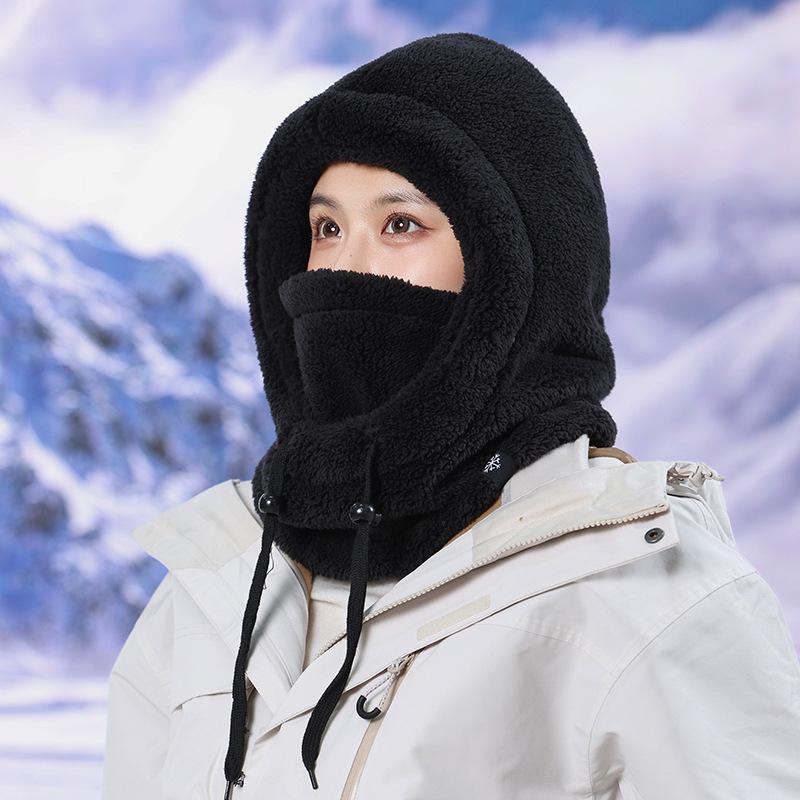 Warm Hood Hat, Scarf Integrated Hat, Women's Winter Velvet Thick Ski Riding Electric Vehicle Mask, Windproof Cover Hat