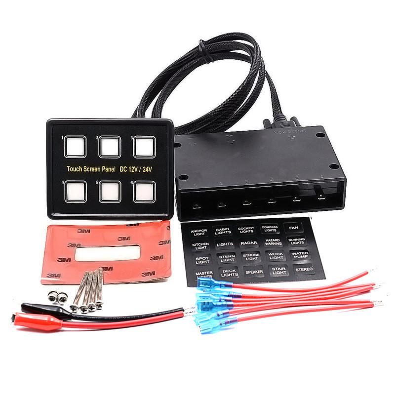 12/24V Universal Car Van Truck 6 Gang LED Touch Screen Slim Switch Control Panel