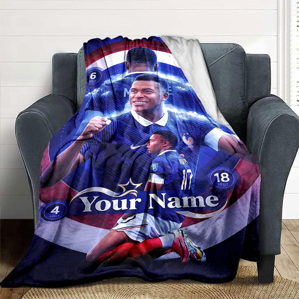 Mbappé Customize Text Blanket Gift Personalized Blanket Comfortable Versatile for Chair Seaside Living Room Bed Four Seasons Multipurpose