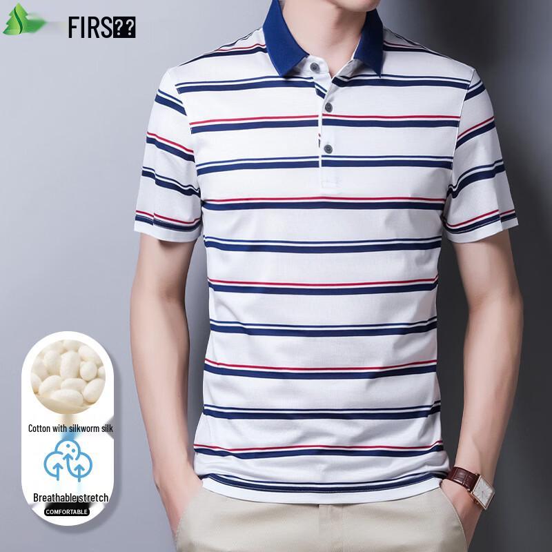 FIRS Men s Silk Blend Striped Polo Shirt L