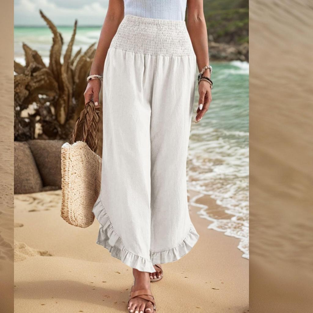 Women's Color Elastic Waist Slim Casual Pants Loose Pant Length