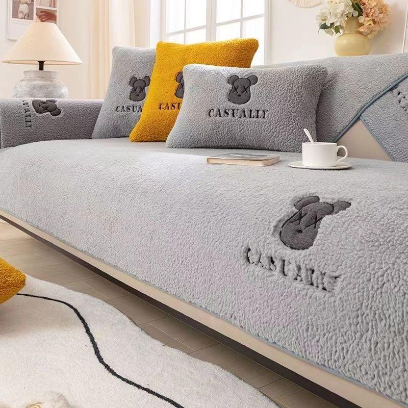 

Lamb Wool Thickened Sofa Cushion Winter Plush Non-slip Sofa Cover Nordic Style Lamb Wool Seat Cushion 90*160cm