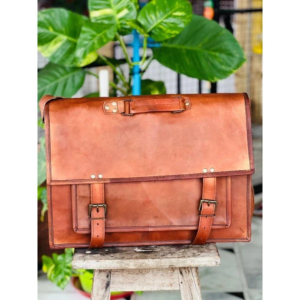 New Men's Shoulder Satchel Briefcase Handmade Goat Leather Messenger Bag