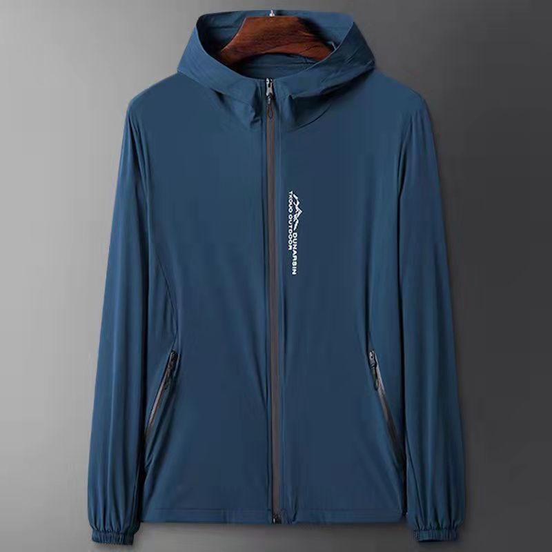 UPF50+ Summer Ice Silk Hooded Sunscreen Clothing Thin Section of Ultraviolet Breathable Printed Jacket Fashion Outdoor Men's