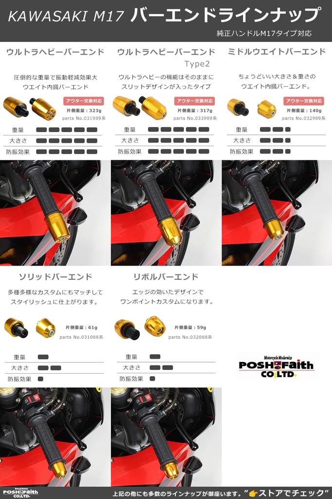 POSH FAITH Motorcycle Supplies Handlebar End [Made in Japan] Ultra