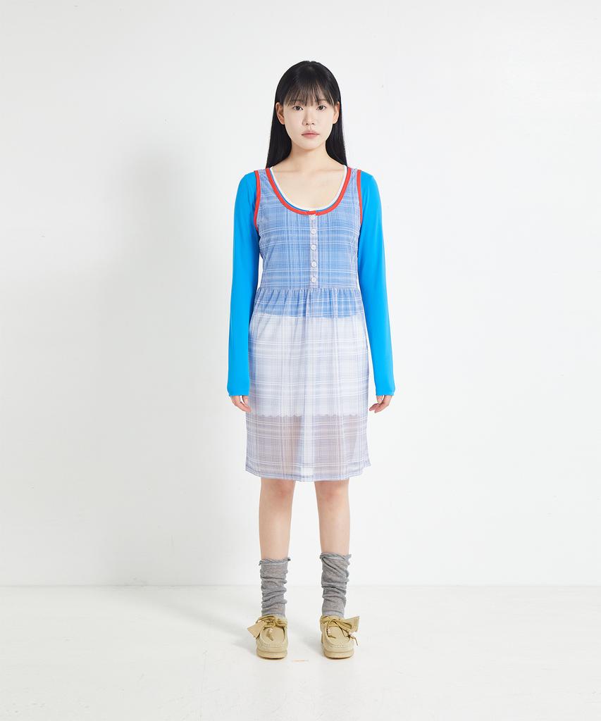 Cotton Rivers Club Chiffon Check Dress (Blue)