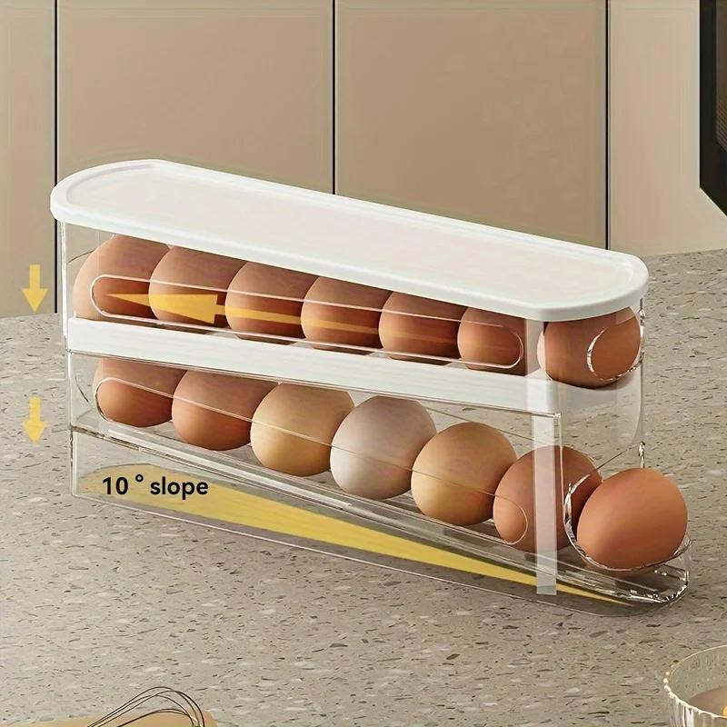 Space-Saving Rolling Egg Storage Box for Refrigerator Side Door - Durable Plastic, Battery-Free, Essential Kitchen Accessory