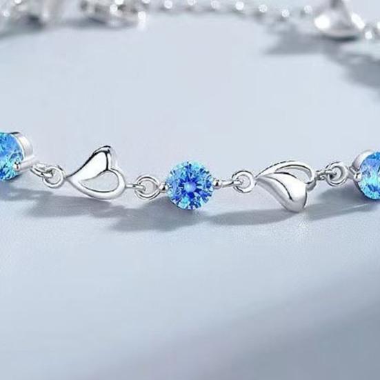 Yousheng 1 Set Hollow-Out Heart Necklace Bracelet Blue Rhinestone Necklace Love Heart Bracelet Women Jewelry Anniversary Valentine's Day Gift for Her