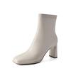 BEIJIANI 816-2 Women's Chunky Heel Ankle Boots, Square Toe, Solid Color, Soft Leather