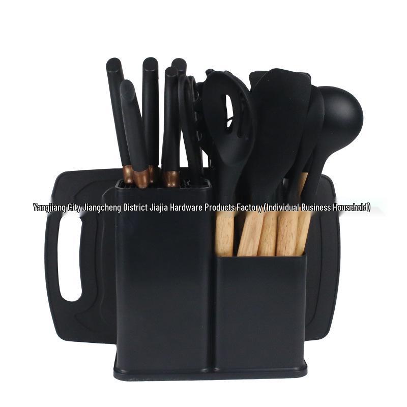 Silicone Kitchenware 19-Piece Set: Non-Stick Pan, Spatula, Soup Spoon, Knife Set with Storage Bucket
