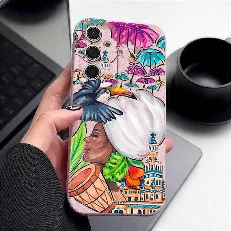 Tropical-style Toucan Pattern Case For Samsung Galaxy A57 A56 A55 A54 5G A37 A36 A35 A34 A17 A16 A15 A14 Leather Texture Silicone Cover