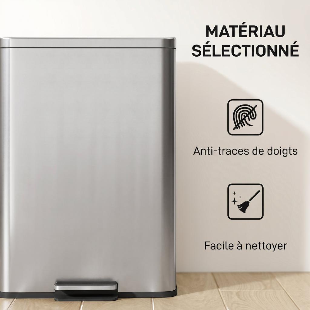 Kitchen Bin, 20 L Stainless Steel, Foot Pedal, Soft-Close Lid, Silver