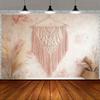 2D banner Bohemian rope wall-mounted background fabric with floral patterns and Parmesan grass, for interior decoration