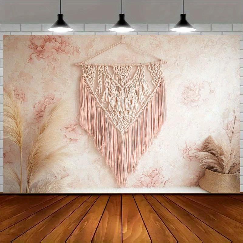 2D banner Bohemian rope wall-mounted background fabric with floral patterns and Parmesan grass, for interior decoration