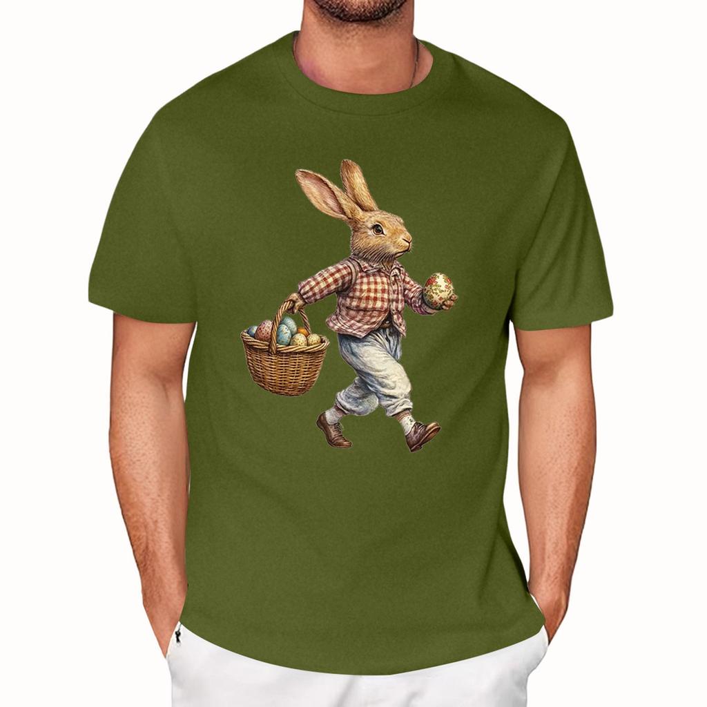 Velikonoce - Pánské ležérní volné tričko s potiskem zajíčka, kulatý výstřih, přetahovací, s krátkým rukávem