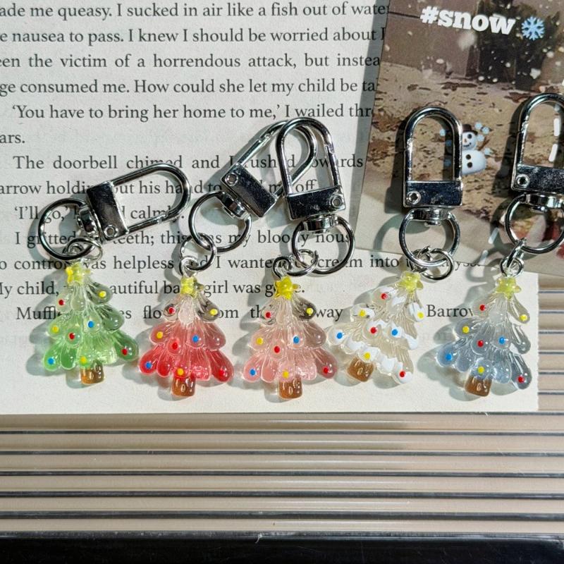 1/5/6Pcs Cute Transparent Christmas Tree Keychains Colorful Dotted Design For Bag Decor Holiday Gifts Daily Use