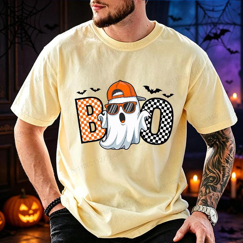 Men Women Funny Boo Cool Ghost Print T‑Shirt Trick or Treat Graphic Tees Halloween Party Costume Tops Spooky Season Gift T‑shirt