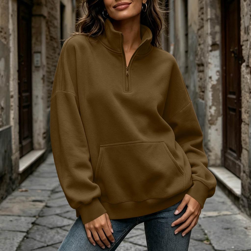 Women's Casual Half Zip Long Sleeve Pocket Hoodie