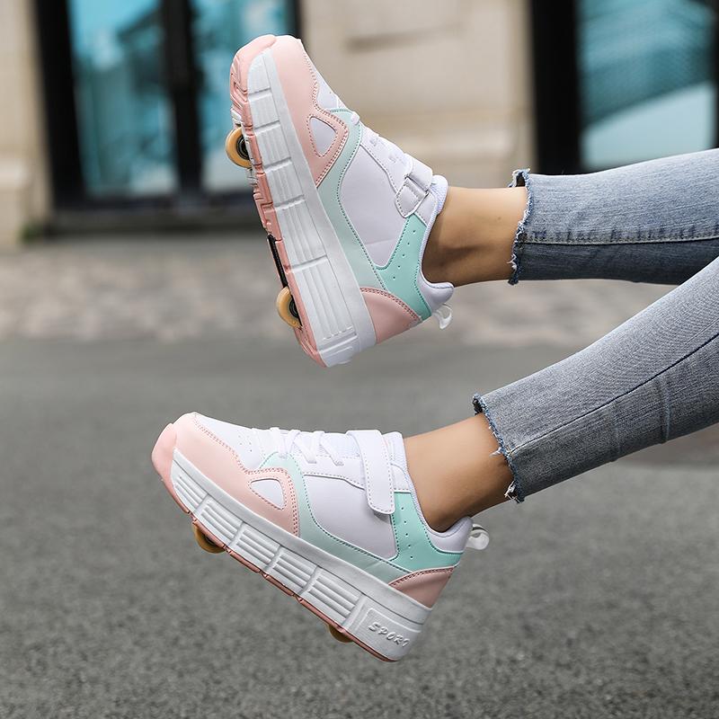 Boy's Plus Size Fashionable Thick Soled Roller Skates Girl's Wheeled Sports Shoes Outdoor Sneaker