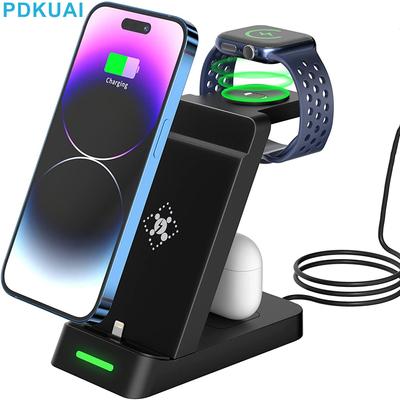 Apple Çoklu Cihazlar için Şarj Dock İstasyonu 3 In 1 Hızlı Kablosuz Şarj Standı Iphone 14 13 12 11 Airpods Pro Iwatch 8