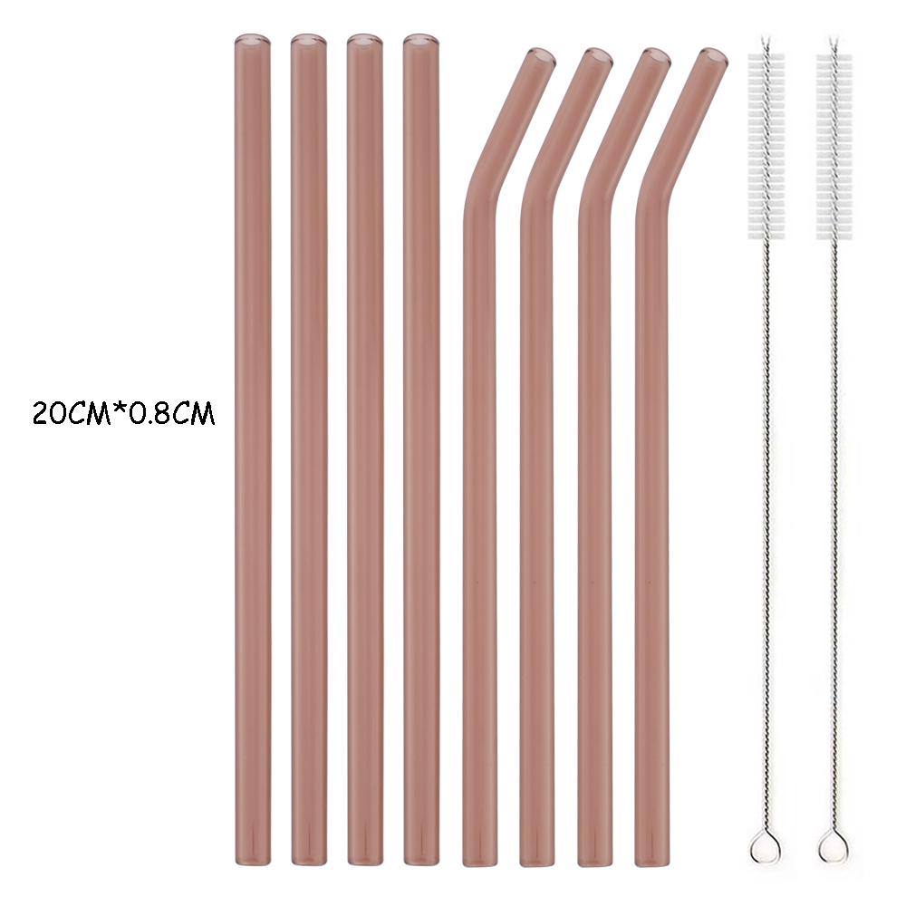 8Pcs High Borosilicate Glass Straw Set Multi-Color Reusable Glass Eco Friendly Drinking Straw for Cocktail Smoothie Bubble Tea