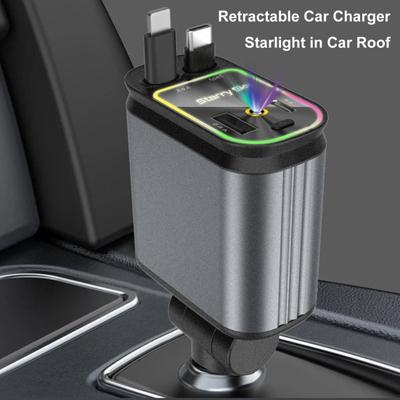 4-in-1 Einziehbares Autoladegerät Starlight Roof Light Dual Type-C Schnellladeadapter Einziehbar