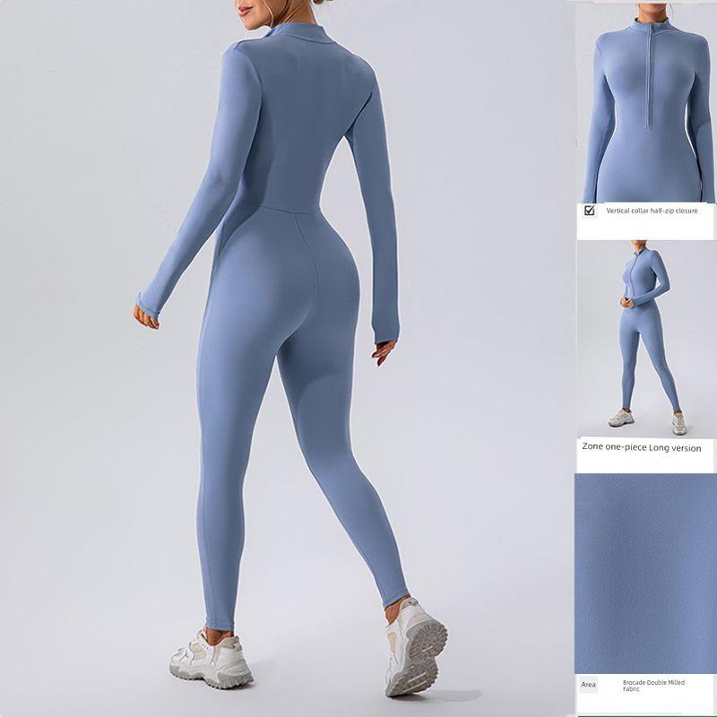 Export Zipper Nude Feel Long Sleeves Yoga Jumpsuit Women's Sports Running Workout Training Dance One-Piece Jumpsuit