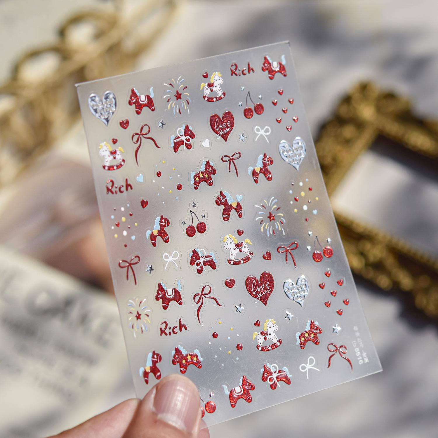Tomoni Embossed Nail Art Stickers: Xiaohongshu Popular Chinese Style New Year Crying Horse Design