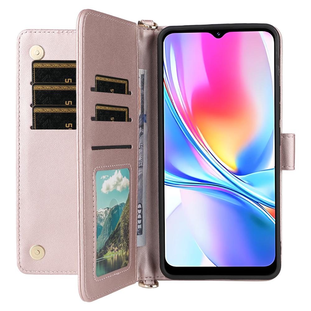 Pro ZTE Blade A35e (Z2466) Peněženkové pouzdro s ramenním/zápěstním popruhem Kožený kryt na telefon Stojánek