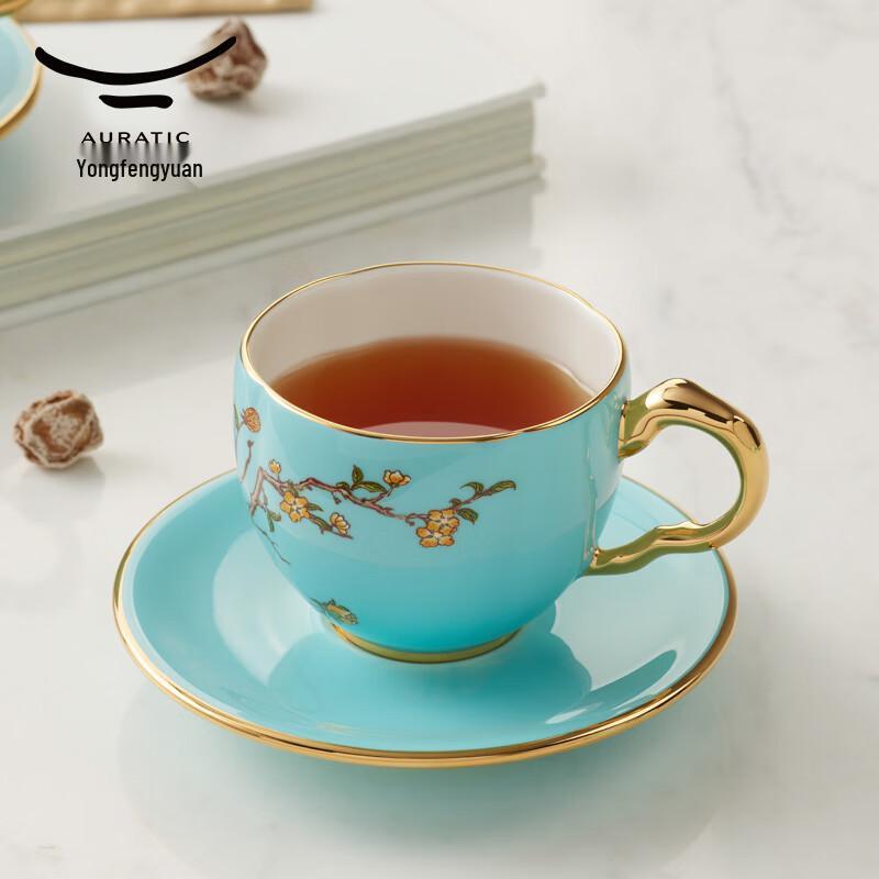Auratic Madame Porcelain West Lake Blue Teacup and Saucer Set