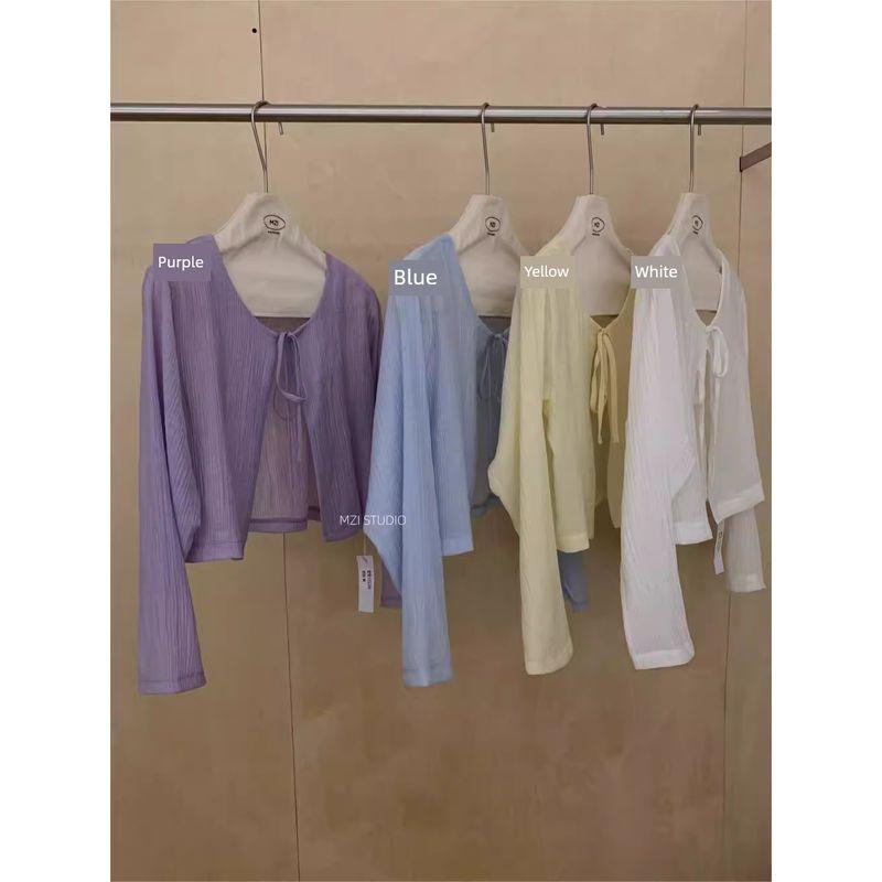 

Thirteen Lines Lace-up Long Sleeve K-style Loose Sun-Protection Shirt Yellow One size