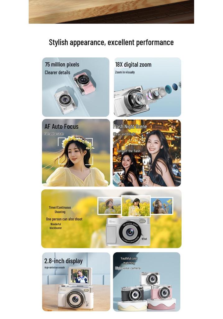 Retro 5K Mirrorless Digital Camera with Flip Screen and CCD Sensor for Students