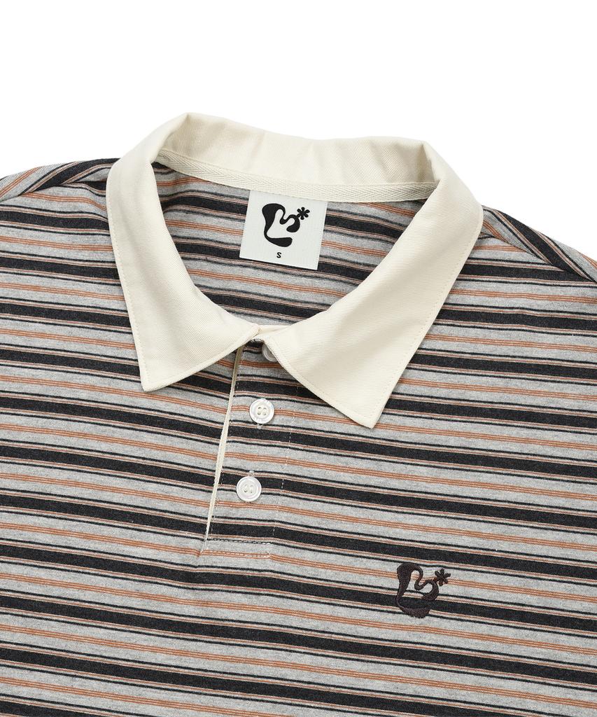 LMR Multi-Stripe Collared Long Sleeve T-Shirt Grey