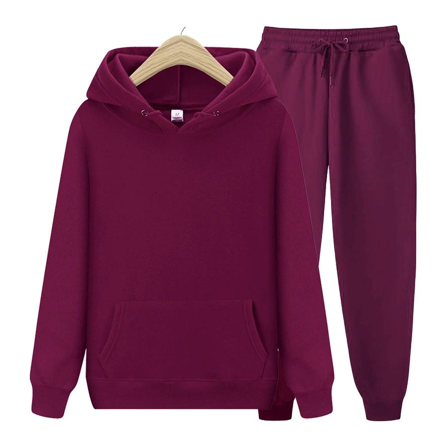 Fashion Solid Color Sports Casual Pullover Hoodie Fleece Men's Hooded Two-piece Set