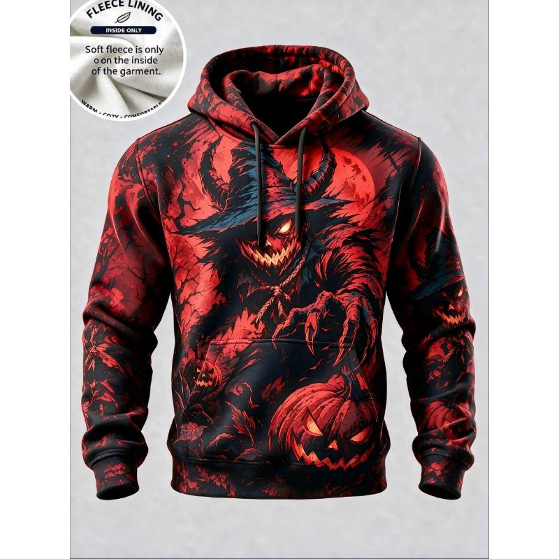 3D Print Halloween Fleece Hoodie Monster Pumpkin Kid Haunted House Full Print Pullover Long Sleeve Kangaroo Pocket Sweatshirt