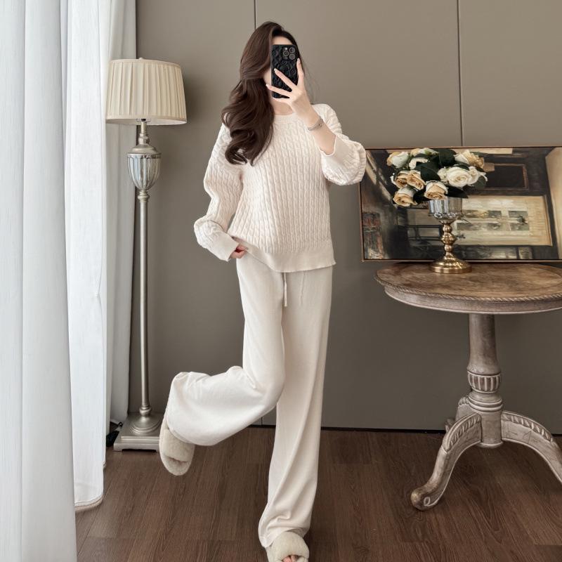 7703 Autumn/Winter New Fashion Cozy Cable Knit Sweater & Wide-Leg Pants Set