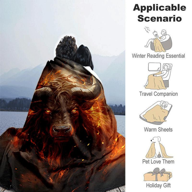 1pc Ox Printing Lightweight Flannel Blanket, Comfortable and Warm Blanket, for Camping Sofa Bed and Couch Office, Suitable for Gift Blankets