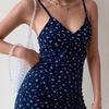 Cross Wrap V-Neck Waist Tight Women Dress Summer Floral Print Sling Bodycon Dress