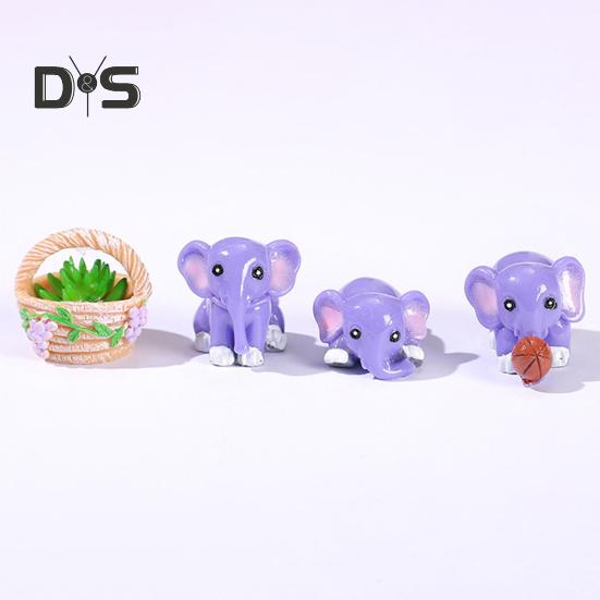 4Pcs Elephant Figurine Exquisite Realistic Resin Micro Landscape Decor Animal Miniature