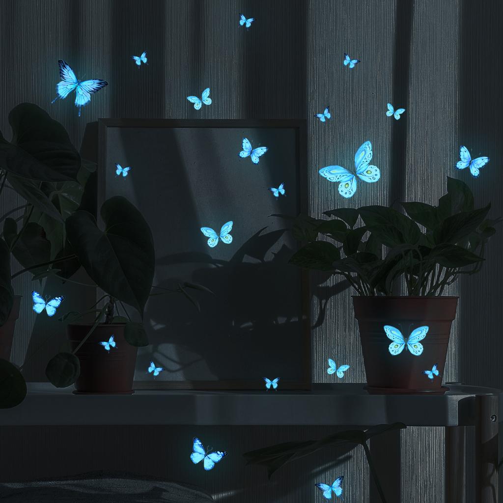 Ycl4010 Blue Butterfly Luminous Wall Sticker Living Room Bedroom Children'S Room Background Decorative Wall Sticker Self-Adhesive
