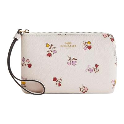 Corner Zip 16 Heart Pattern Print Zipper Closure Coated Canvas Clutch Small Women Clutch Chalk Multicolor CW965-IMCAH