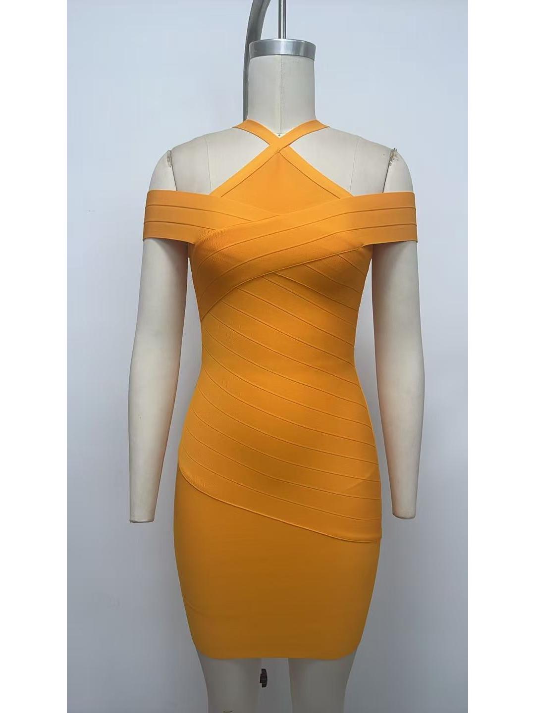 

Европейская и американская мода Платье вечернее облегающее без рукавов на тонких бретельках Small оранжевый