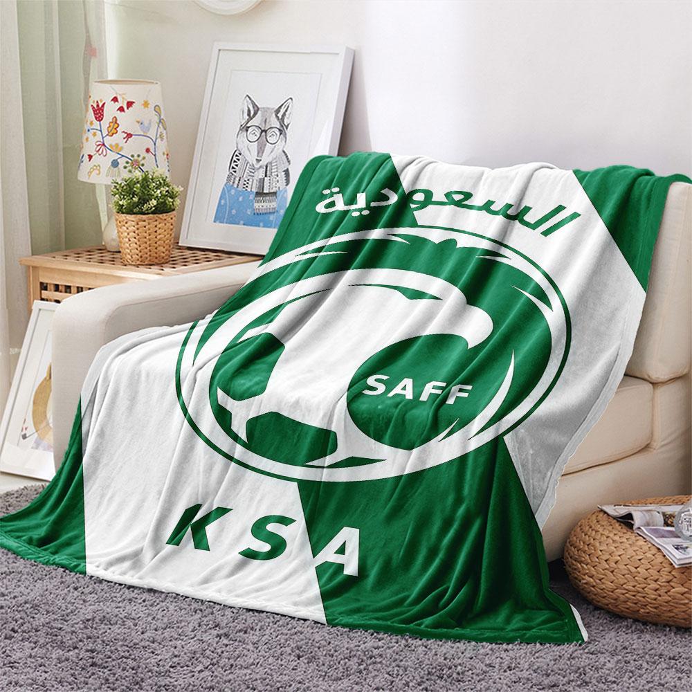 1PC Saudi Arabia National Football Team Patterned Flannel Blanket Suitable For All Seasons for Home Decor Warmth and Comfort Gifts Holiday Present