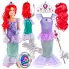 Costume Robe Perruque Couronne Accessoires Petite Sirène Ariel 6 en 1